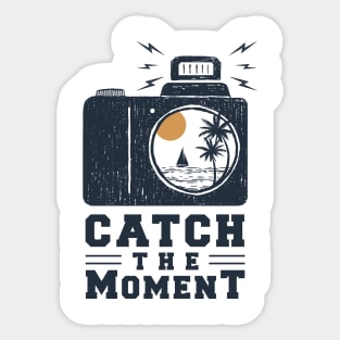 Camera With Beach View. Catch The Moment. Double Exposure Style. Motivational Quote Sticker